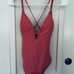 Lucky Brand Coral V-Neck Swim Top